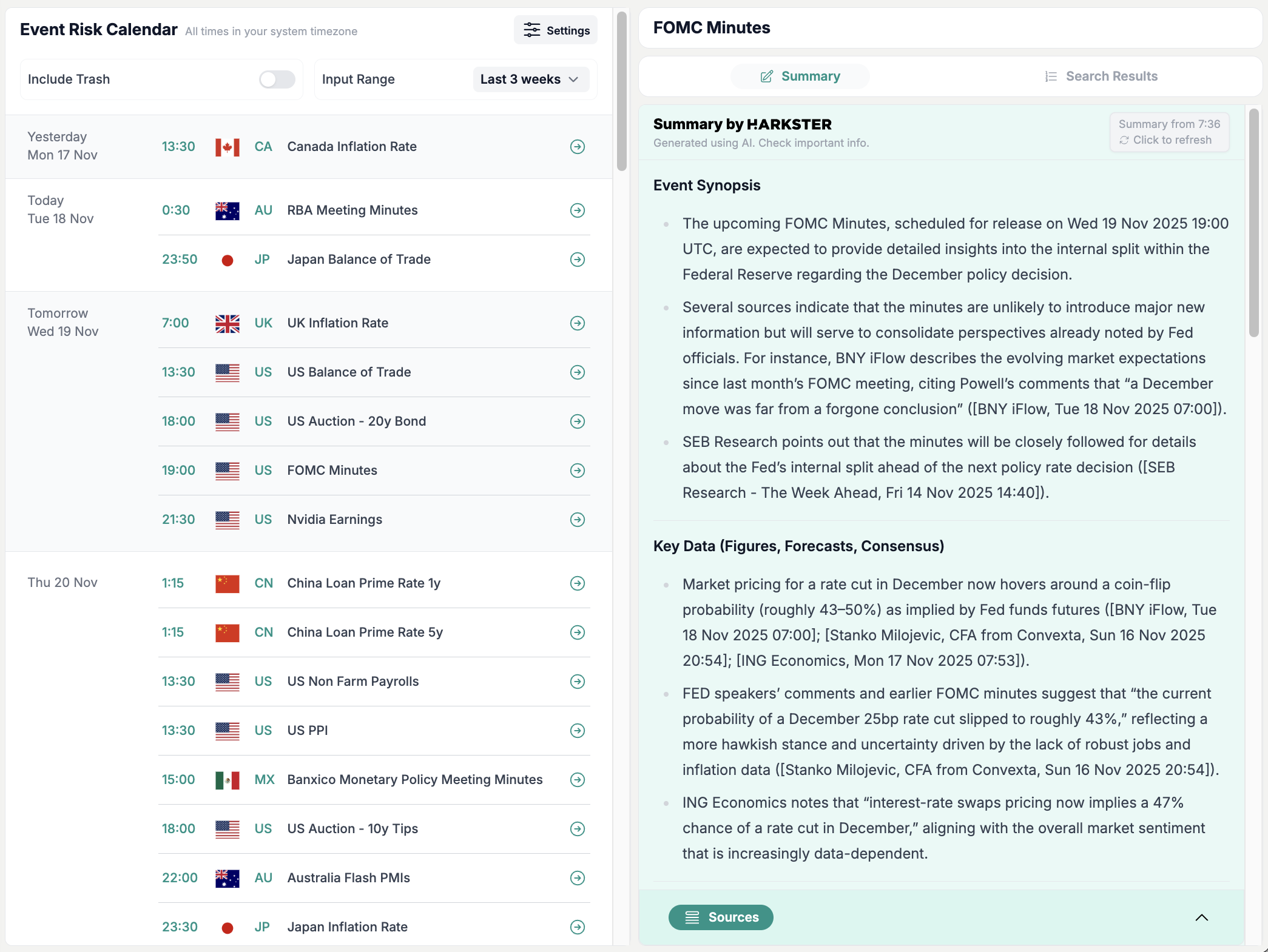 Displaying Event Risk Calendar