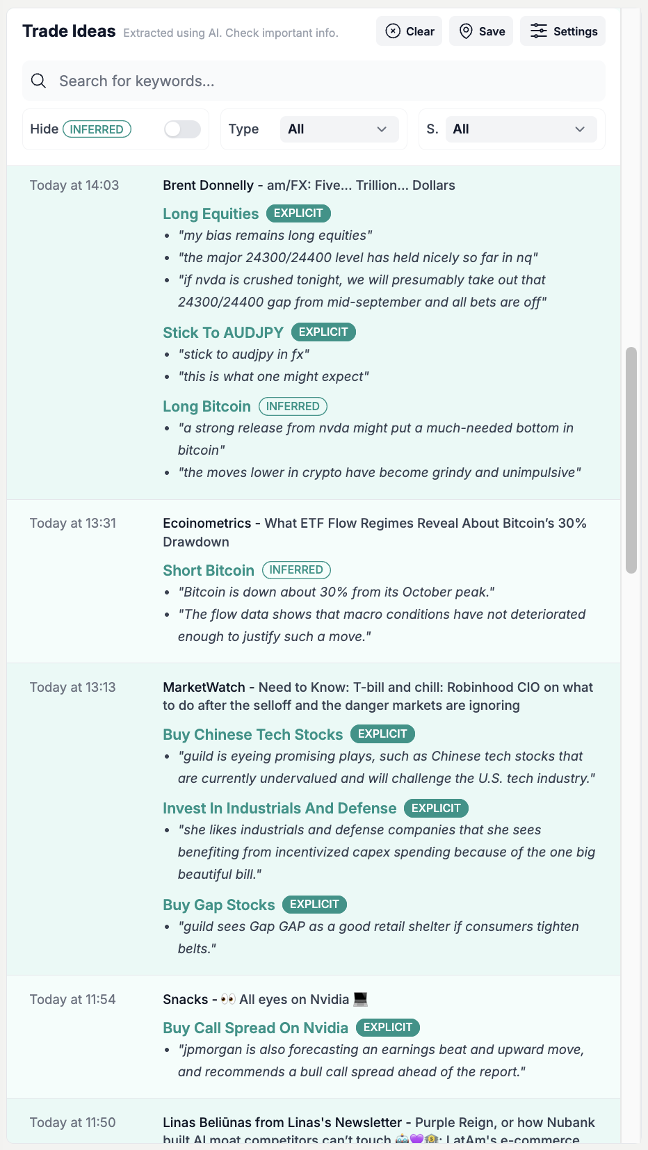 Displaying Trade Ideas